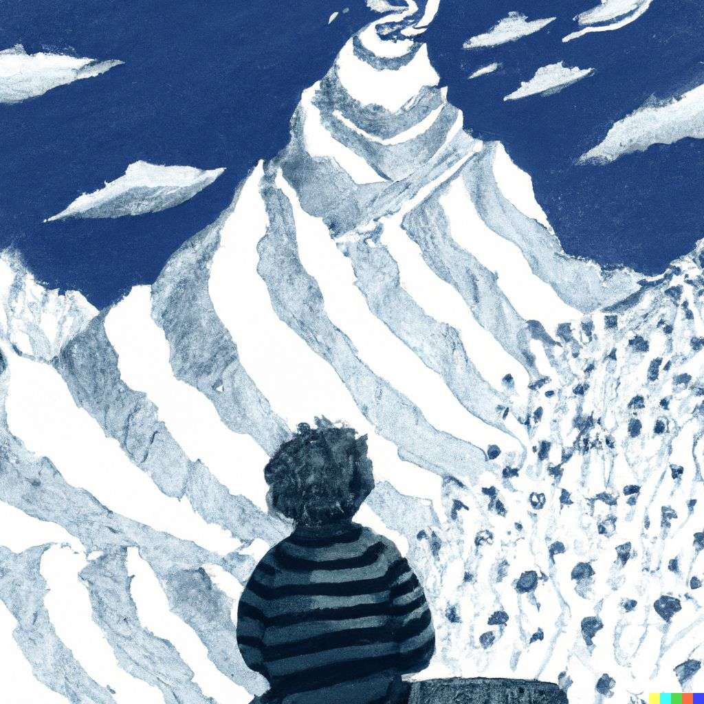 someone gazing at Mount Everest, by Tim Burton